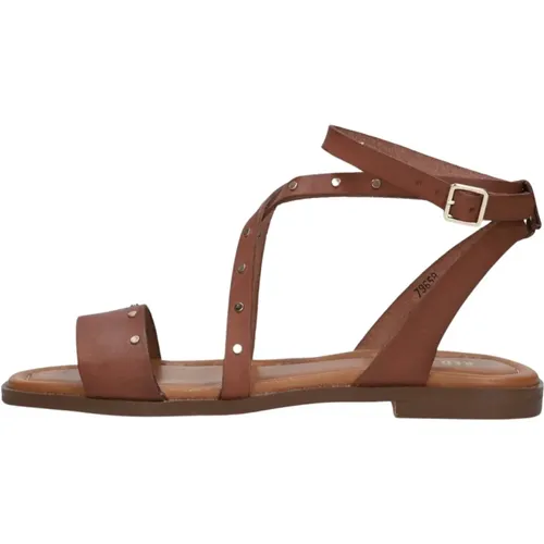 Cognac Leder Sandalen mit Nieten , Damen, Größe: 40 EU - Red Rag - Modalova