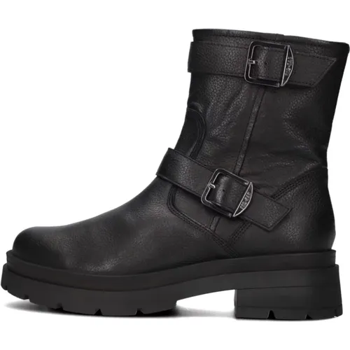 Schwarze Leder Schnallenstiefel , Damen, Größe: 37 EU - Red Rag - Modalova