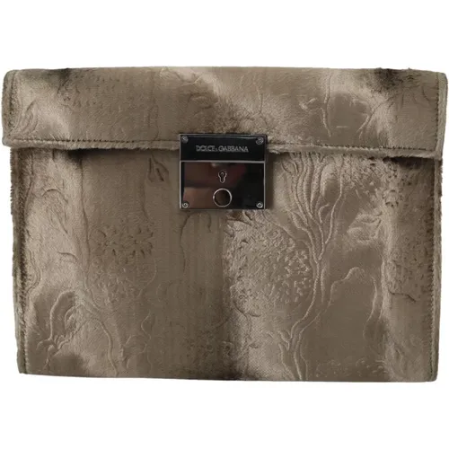 Croco-Print Velvet Briefcase Clutch - Dolce & Gabbana - Modalova