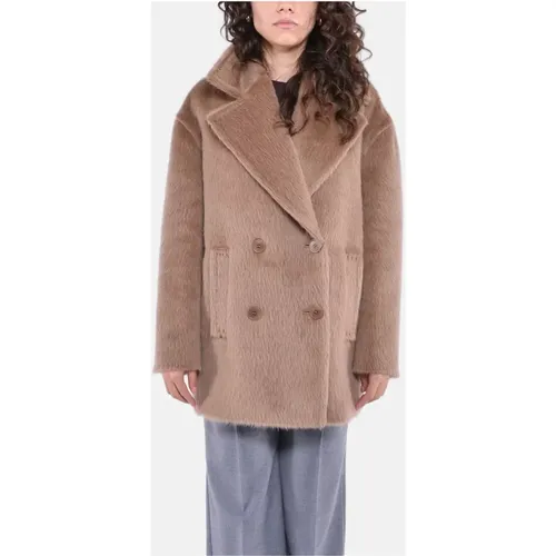 Short Alpaca Coat with Double-Breasted Design , female, Sizes: XS, S - Max Mara Studio - Modalova