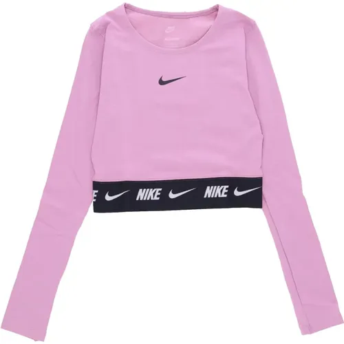 Sportswear Crop Tape Langarmshirt , Damen, Größe: L - Nike - Modalova