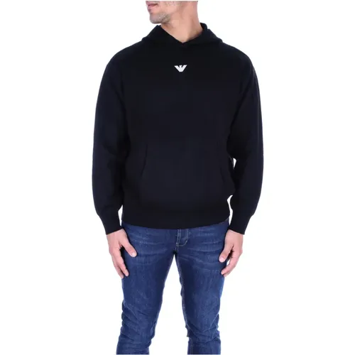 Schwarzer Kapuzenpullover mit Frontlogo und Tasche - Emporio Armani - Modalova