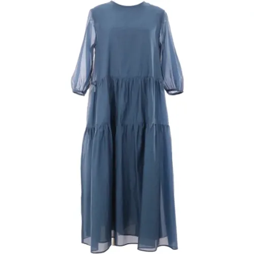 Blaues Baumwoll- und Seiden-Voile-Kleid , Damen, Größe: XS - Max Mara - Modalova