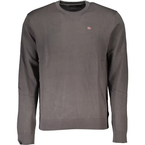 Grauer Pullover mit langen Ärmeln und gesticktem Logo , Herren, Größe: XL - Napapijri - Modalova