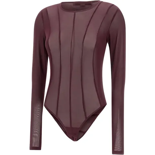 Burgundy Lycra Bodysuit with Transparencies , female, Sizes: M - Remain Birger Christensen - Modalova