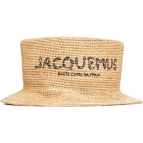 Beiger Raffia Hut mit Schwarzem Logo - Jacquemus - Modalova