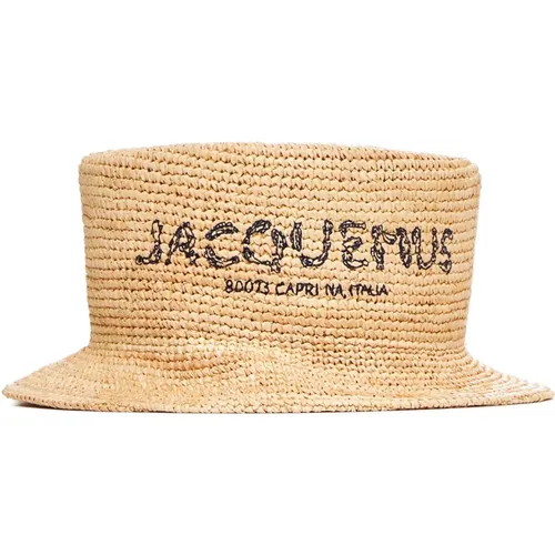 Beiger Raffia Hut mit Schwarzem Logo , Damen, Größe: 56 CM - Jacquemus - Modalova