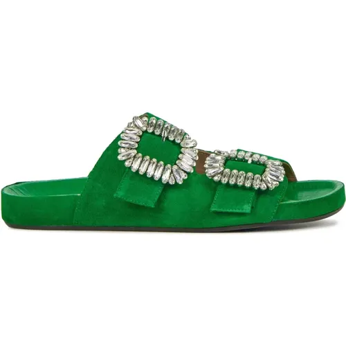 Groen Leder Sliders - Stilvoll Eintreten , Damen, Größe: 40 EU - Toral - Modalova