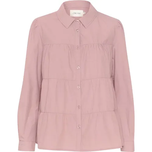 Elderberry Ruffle Shirt Bluse , Damen, Größe: S - Cream - Modalova