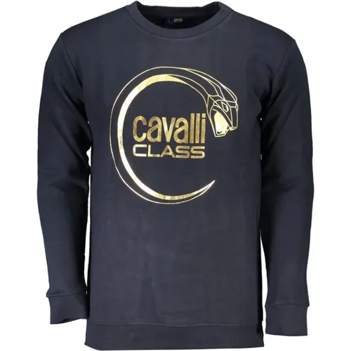 Blauer Baumwoll-Sweatshirt mit Print-Logo , Herren, Größe: 3XL - Cavalli Class - Modalova