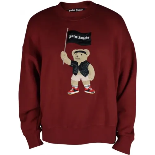 Roter Bärenmotiv Pullover,Pirate Bear Logo Sweatshirt - Palm Angels - Modalova