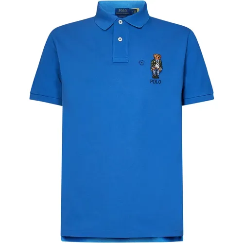 Blaues Polo-Shirt mit Polo Bear , Herren, Größe: L - Polo Ralph Lauren - Modalova
