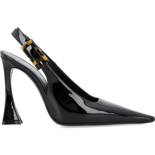 Schwarze Lackleder Slingback Schuhe , Damen, Größe: 38 1/2 EU - Saint Laurent - Modalova