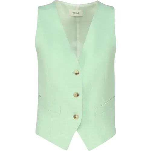 Grüne V-Ausschnitt Jacke mit Knöpfen vorne , Damen, Größe: M - ViCOLO - Modalova
