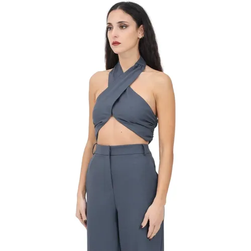 Elegantes Graues Cross-Neck Top , Damen, Größe: S - PATRIZIA PEPE - Modalova