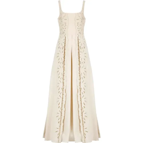Linen and Cotton Lace Dress , female, Sizes: S - alberta ferretti - Modalova