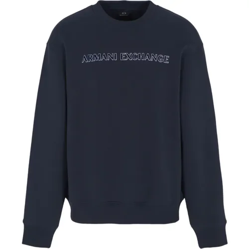 Blauer Stretch Interlock Pullover mit Logo-Druck , Herren, Größe: S - Armani Exchange - Modalova