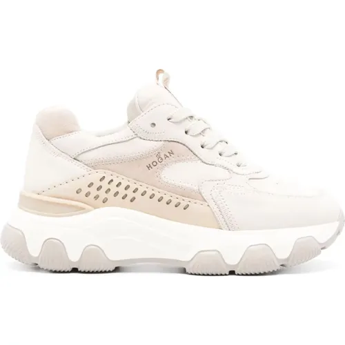 Beige Suede Sneakers with Perforated Detailing , female, Sizes: 5 1/2 UK, 7 UK, 3 1/2 UK, 6 UK, 4 1/2 UK, 4 UK, 5 UK, 2 1/2 UK, 2 UK, 3 UK - Hogan - Modalova