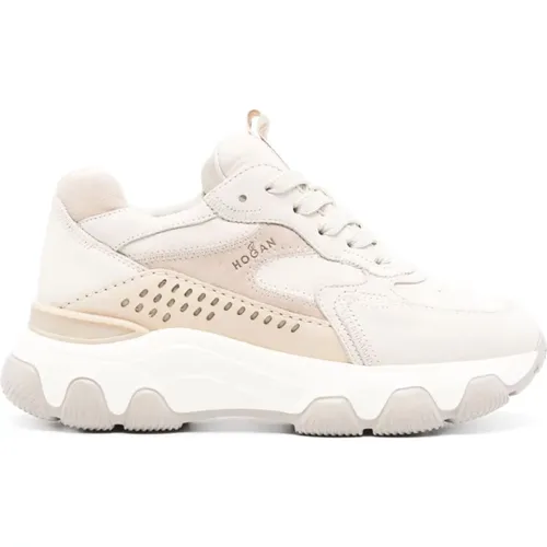 Beige Suede Sneakers with Perforated Detailing , female, Sizes: 5 1/2 UK, 7 UK, 3 1/2 UK, 6 UK, 4 1/2 UK, 4 UK, 6 1/2 UK, 5 UK, 2 1/2 UK, 2 UK, 3 UK - Hogan - Modalova