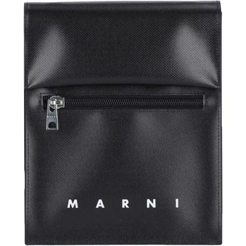 Schwarze Crossbody-Tasche mit Logo-Print , Herren, Größe: ONE Size - Marni - Modalova