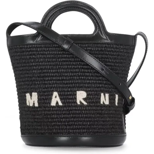 Schwarze Baumwollmischledertasche - Marni - Modalova