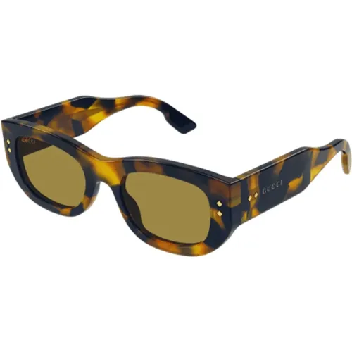 Rectangular Acetate Havana Sunglasses Gg1215S-004 , unisex, Sizes: 51 MM - Gucci - Modalova