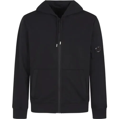 Schwarzer Kapuzenpullover aus leichtem Fleece , Herren, Größe: L - C.P. Company - Modalova