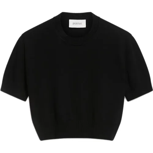 Schwarzes T-Shirt mit Drop-Details , Damen, Größe: S - SPORTMAX - Modalova