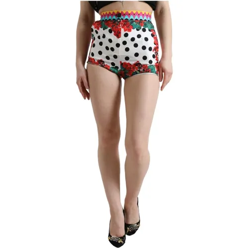 Blumige Polka Dot Seiden Shorts , Damen, Größe: M - Dolce & Gabbana - Modalova