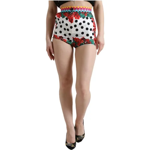 Blumige Polka Dot Seiden Shorts , Damen, Größe: S - Dolce & Gabbana - Modalova