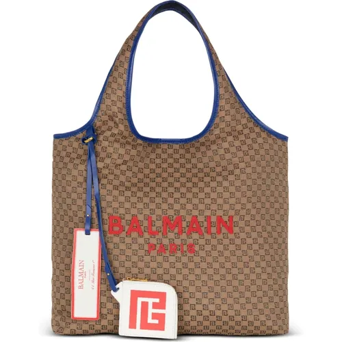 Tasche Grocery aus Canvas mit Monogramm und Glattleder - Balmain - Modalova