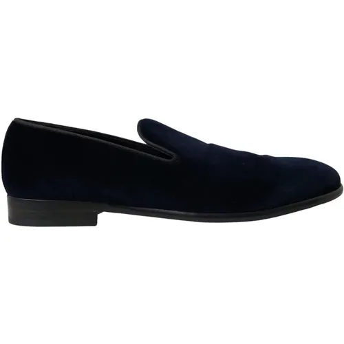 Blaue Samt-Loafers - Formelle Schuhe , Herren, Größe: 46 EU - Dolce & Gabbana - Modalova