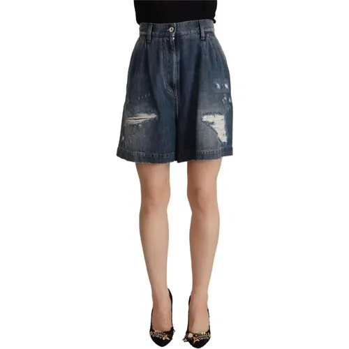 Distressed High Waist Bermuda Shorts , female, Sizes: XS - Dolce & Gabbana - Modalova