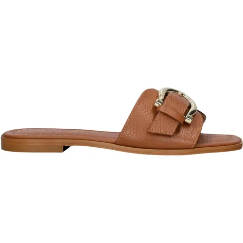 Damen Leder Slip-On Sandalen mit Schnalle , Damen, Größe: 37 EU - Stefano Lauran - Modalova