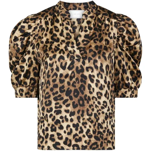 Leopard Print Puff Sleeve Top , Damen, Größe: S - NEO NOIR - Modalova