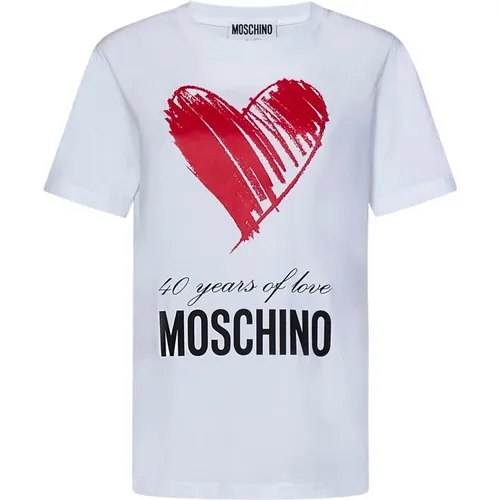 Heart Print Logo T-Shirt , female, Sizes: XS - Moschino - Modalova