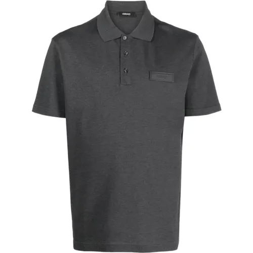 Charcoal Piquet Polo Shirt , male, Sizes: M - Versace - Modalova