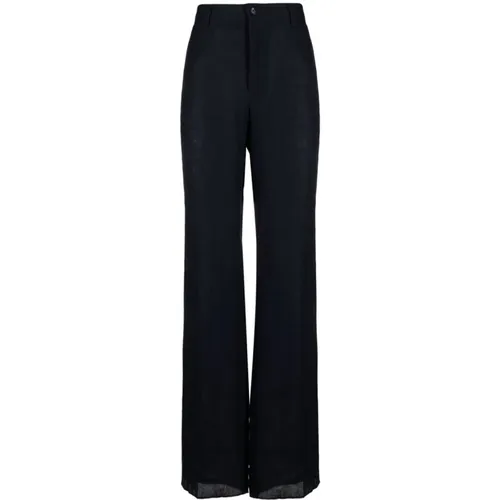Navy Linen Trousers with Wide Leg , male, Sizes: XL, L, M - Dolce & Gabbana - Modalova