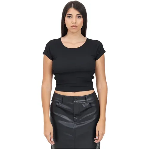 Schwarzes T-Shirt mit kurzen Ärmeln und offenem Rücken , Damen, Größe: S - Calvin Klein Jeans - Modalova