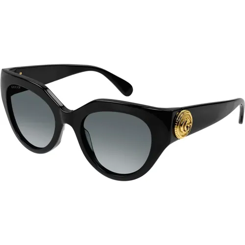 Schwarze/Grau getönte Sonnenbrille , Damen, Größe: 52 MM - Gucci - Modalova
