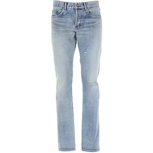 Slim Fit Cotton Denim Jeans , male, Sizes: W36 - Saint Laurent - Modalova