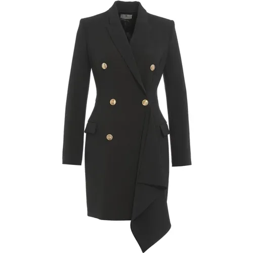 Schwarzer doppelreihiger Blazer Mantelkleid , Damen, Größe: S - Elisabetta Franchi - Modalova