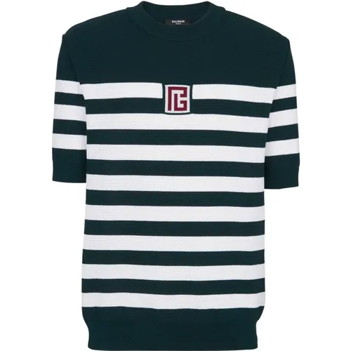 PB striped T-Shirt,Gestreiftes T-Shirt - Balmain - Modalova