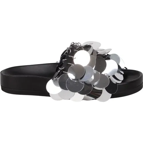 Silver Sequined Slip-On Sandals , female, Sizes: 3 UK, 5 UK, 7 UK - Paco Rabanne - Modalova