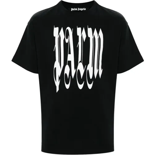 Gothic Logo Print T-shirts and Polos , male, Sizes: M, S, XL, 2XL, L - Palm Angels - Modalova