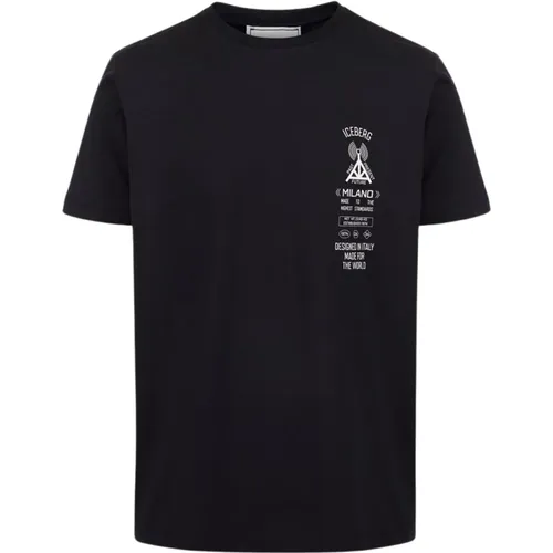 Schwarzes T-Shirt mit Logo,T-Shirt mit Logo-Print aus Baumwolle,Graues T-Shirt mit Logo-Print - Iceberg - Modalova