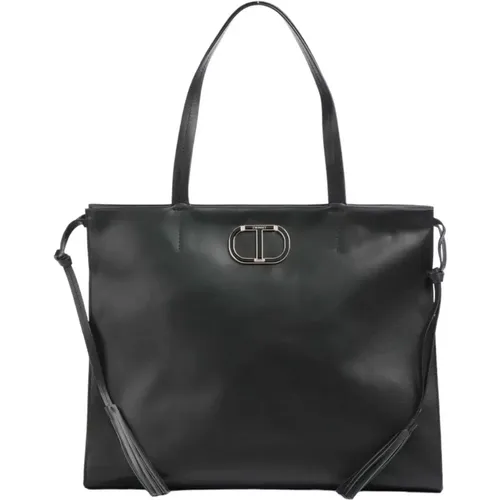 Leather Shoulder Bag with Metal Logo , female, Sizes: ONE SIZE - Twinset - Modalova