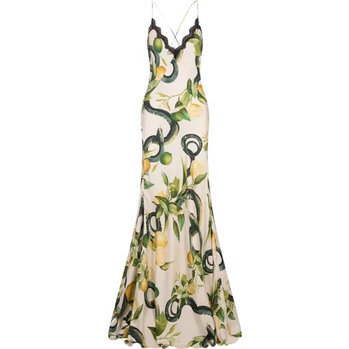 Lemons Print Silk Dress , female, Sizes: XS - Roberto Cavalli - Modalova