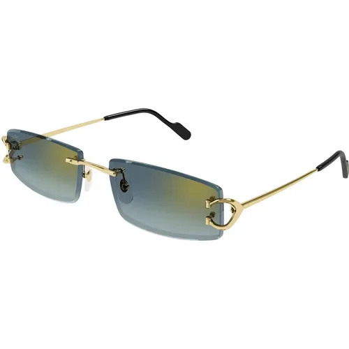 Gold Rimless Sunglasses with Green Lenses , unisex, Sizes: 56 MM - Cartier - Modalova