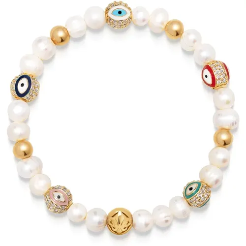 Mens Evil Eye Pearl Bracelet , Herren, Größe: 2XL - Nialaya - Modalova